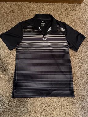 Oakley Black & Gray Horizontal Stripe Polo